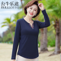 公牛乐途2021中老年妈妈装打底衫T恤长袖中年女装洋气服装时尚宽松加大码春装