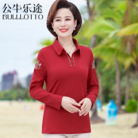 公牛乐途2021中老年妈妈装春装衬衫打底衫T恤长袖中年女装洋气服装宽松加大码