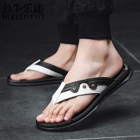 公牛乐途新款拖鞋男2021夏天真皮人字拖男潮流防滑厚底室外男士沙滩凉拖鞋外穿