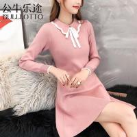 公牛乐途2021年新款女装春季网红2021针织连衣裙女中长款收腰显瘦气质裙子