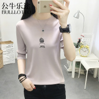 公牛乐途仿冰丝半袖T恤女宽松显瘦网红打底薄款夏天短袖女装2021新款潮上衣