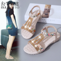 公牛乐途2021夏季沙滩鞋海边度假坡跟凉鞋女平底鞋百搭学生仙女风中跟防滑女鞋