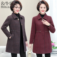 公牛乐途妈妈秋装毛呢外套2021新款中年女装春秋长款呢子大衣气质格子上衣