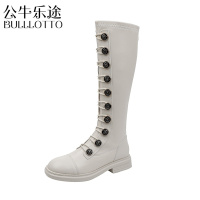 公牛乐途长靴女2021春秋新款厚底英伦风骑士靴中筒高筒长筒靴过膝马丁靴子