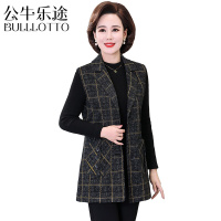 公牛乐途2021中老年马夹女秋冬外穿大码格子外套中年妈妈春秋装马甲中长款坎肩