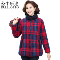 公牛乐途2021奶奶冬装格子棉衣加厚外套中老年女冬季纯棉布棉袄妈妈装高领棉服