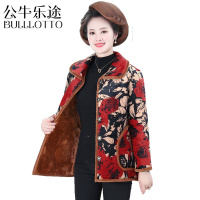 公牛乐途2021妈妈秋冬装棉衣外套加绒保暖棉服新款中老年女装轻薄花色棉袄