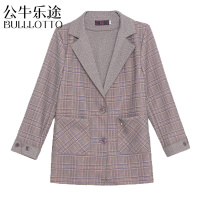 公牛乐途2021母亲节中老年妈妈春秋外套新款中年女单层薄款格子小西装50岁