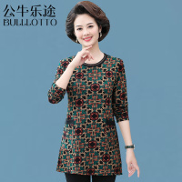 公牛乐途2021中年妈妈秋装中长款打底衫40岁50新款中老年女装春秋洋气T恤上衣