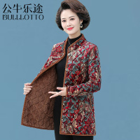 公牛乐途2021中老年女装棉衣中长款大码民族风花棉袄妈妈秋冬装加绒棉服外套女