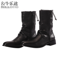 公牛乐途2021英伦风男靴子韩版潮流男鞋高帮男士中筒内增高尖头皮靴男马丁靴