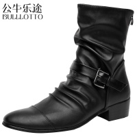 公牛乐途2021马丁靴男士韩版潮流高帮中筒英伦风内增高长筒尖头皮靴男靴子