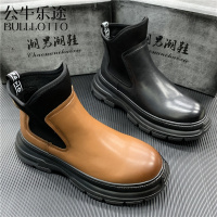 公牛乐途2021冬季加绒棉靴中帮工作靴男士马丁靴厚底一脚蹬烟筒靴男复古机车鞋