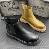 公牛乐途2021男皮靴冬季加绒棉靴套筒男士烟筒靴时尚中帮马丁靴增高工作靴