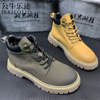 公牛乐途2021马丁靴男士中帮冬季加绒保暖棉靴英伦风工装靴复古机车鞋演绎男靴
