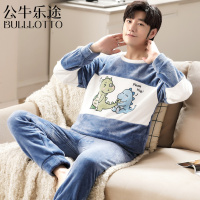 公牛乐途2021睡衣男秋冬季珊瑚绒加厚加绒男士冬款卡通青少法兰绒家居服套装