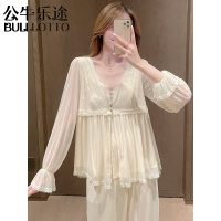 公牛乐途2021仙仙的睡衣女秋甜美可爱公主风蕾丝网纱薄款莫代尔长袖长裤两件套