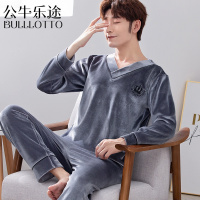公牛乐途2021金丝绒睡衣男春秋季套装冬天加绒加厚两件套天鹅绒家居服可外穿