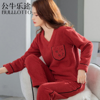 公牛乐途2021睡衣女新款秋冬珊瑚绒两件套加绒加厚保暖法兰绒女士家居服