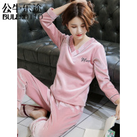 公牛乐途2021金丝绒睡衣女秋冬季加绒加厚保暖套装珊瑚绒春秋长袖家居服可外穿