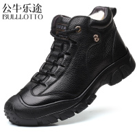 公牛乐途2021男士棉鞋新款冬季加绒保暖加厚羊毛防滑户外运动休闲高帮皮鞋