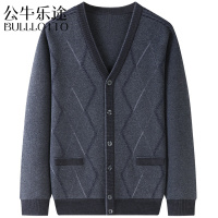 公牛乐途2021爸爸开衫毛衣男长袖针织衫中老男装爷爷装加厚加绒外套春秋冬季