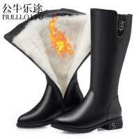 公牛乐途2021长靴高筒羊毛中大棉靴子女冬靴平底中筒靴厚底大码真皮长筒防滑