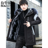 公牛乐途2021男士冬季外套加绒加厚棉衣新款潮牌棉服中长款派克服冬装棉袄