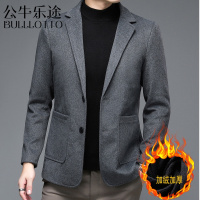 公牛乐途2021羊毛呢西服中年爸爸男装上衣商务休闲加绒加厚外套秋冬季呢子西装