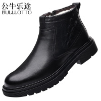 公牛乐途2021冬季棉鞋男士真皮羊毛高帮休闲保暖雪地棉靴中老年爸爸加绒棉皮鞋