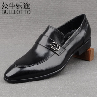 公牛乐途2021英伦尖头漆皮休闲男鞋真皮套脚商务潮鞋子韩版时尚牛皮单皮鞋定做款