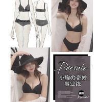 MNMU法国内衣女无钢圈聚拢上托收副乳性感文胸美背小胸罩内裤一套