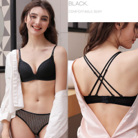 MNMU法国轻奢无钢圈文胸无痕美背内衣女蕾丝面文胸套装小胸聚拢光面一片式胸罩舒适透气夏