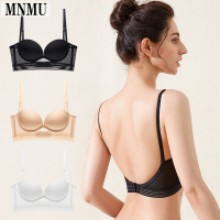 MNMU2021款法国夏季无痕光面美背内衣文胸无钢圈小胸聚拢礼服婚纱U型大露背文胸套装隐形百搭胸罩