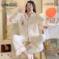 日本GP小熊睡衣女春秋季新款长袖纯棉开衫两件套家居服套装女