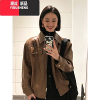 YIBUSHENG棕色皮衣外套女2023春秋新款美式复古美拉德穿搭情侣机车夹克