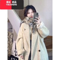 YIBUSHENG燕麦色双面大衣女2023年韩版中长款双排扣高端呢大衣外套