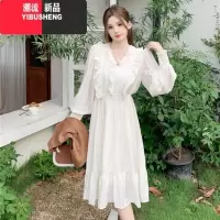 YIBUSHENG大码胖mm2023女装裙子温柔风法式气质白色连衣裙高腰显瘦长裙