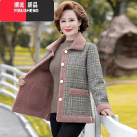 YIBUSHENG中年妈妈秋装颗粒绒外套短款40岁50中老年女装羊羔绒加绒上衣