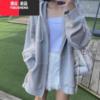 YIBUSHENG美式hiphop加绒加厚oversize卫衣开衫外套女2022新款春秋款