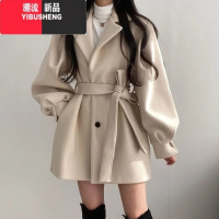 YIBUSHENG黑色收腰毛呢外套女小个子短款2023高级感加厚小香风呢子大衣