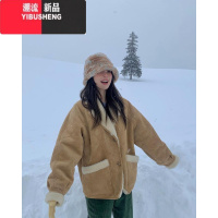 YIBUSHENG海宁2023新款一体皮草外套女厚羊羔毛大衣机车服反季