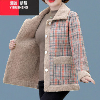 YIBUSHENG中老年女装羊羔毛上衣40岁50中年妈妈秋装加厚颗粒绒短款外套