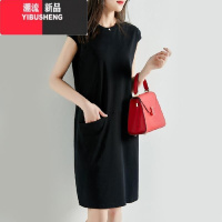 YIBUSHENG季新款短袖女装流行款宽松显瘦纯色无袖T恤连衣裙中长款仙女裙