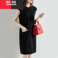 YIBUSHENG季新款短袖女装流行款宽松显瘦纯色无袖T恤连衣裙中长款仙女裙