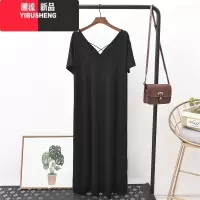 YIBUSHENG莫代尔v领露背开叉连衣裙女季薄款宽松大码短袖长裙子打底睡裙