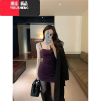 YIBUSHENG法式气质辣妹性感紫色吊带连衣裙女季带胸垫收腰紧身包臀短裙子