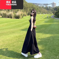 YIBUSHENG法式赫本风黑色无袖背心连衣裙女2023季新款高级感气质收腰长裙