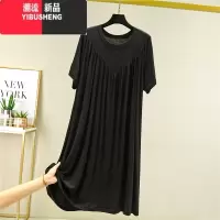 YIBUSHENG大码女季薄款大摆裙宽松加肥莫代尔中长款连衣裙睡裙家居百褶裙