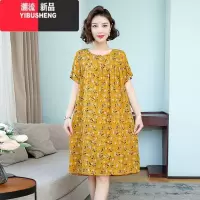 YIBUSHENG棉绸睡裙女季薄款短袖连衣裙加肥大码宽松居家服外穿人造棉睡衣